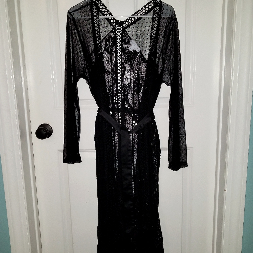 Lace sheer duster cardigan layer jacket